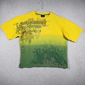 Mecca Mens T-Shirt 2XL Yellow Green Ombre Gothic Graphic Y2K Streetwear Vintage